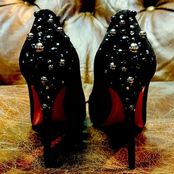 CHRISTIAN Louboutin, Pigalle Follies 100mm. Suede metallic studs & Strass EU38.5 - Picture 5 of 11